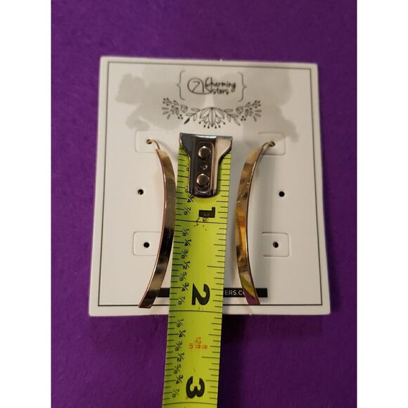 Long Dangle Threader Earrings Curved Bar Shiny Yellow Gold Tone Pierced New - Picture 5 of 5